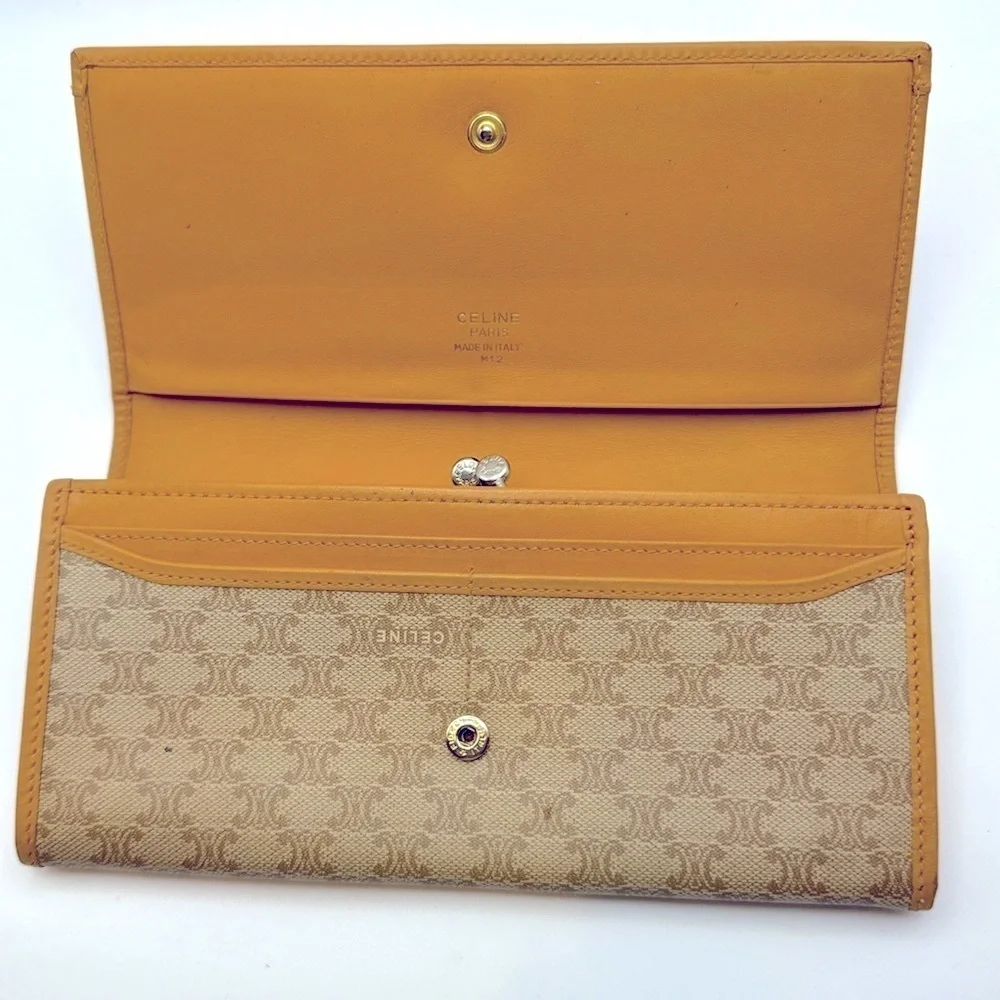 CELINE Macadam Pattern Leather Long Wallet Tan Brown